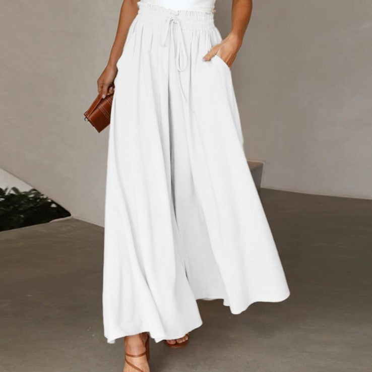 Damen Weite High-Waist-Hose mit elastischem Bund und praktischen Taschen Drune