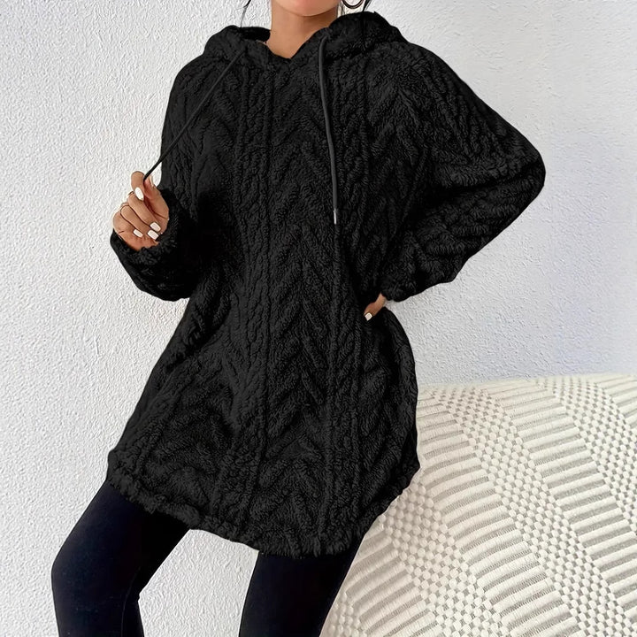 Damen Flauschiger Kapuzenpullover mit Zopfdesign Drune