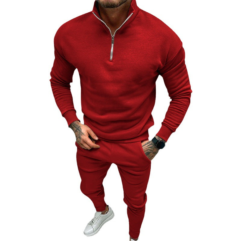 Herren nan athletisches Lounge-Set aus French Terry mit Halbzip-Stehkragen und konischer Jogginghose Drune