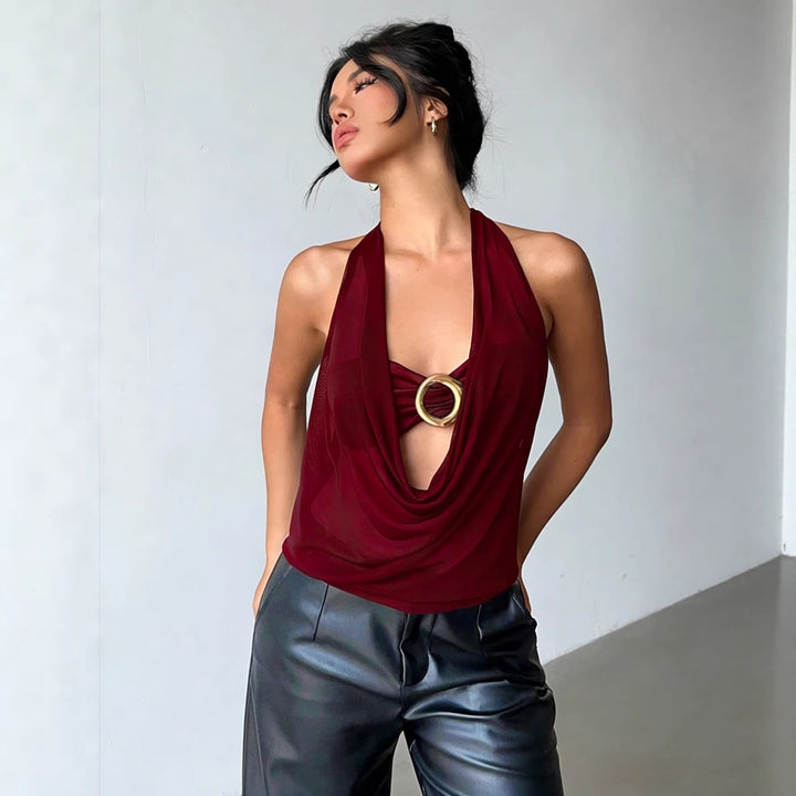 Damen Hochwertiges Wickeltop mit dekorativem Ringdetail Drune