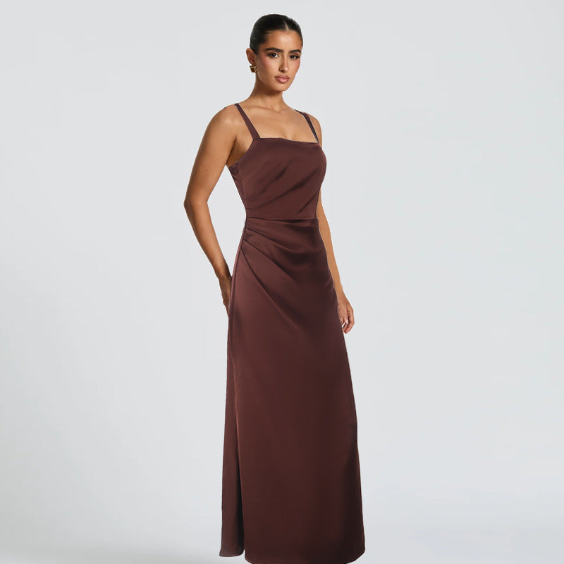 Damen elegantes Abendkleid mit schmalen Trägern und seidigem Fall Drune