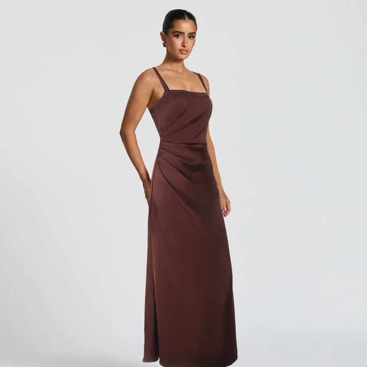 Damen elegantes Abendkleid mit schmalen Trägern und seidigem Fall Drune