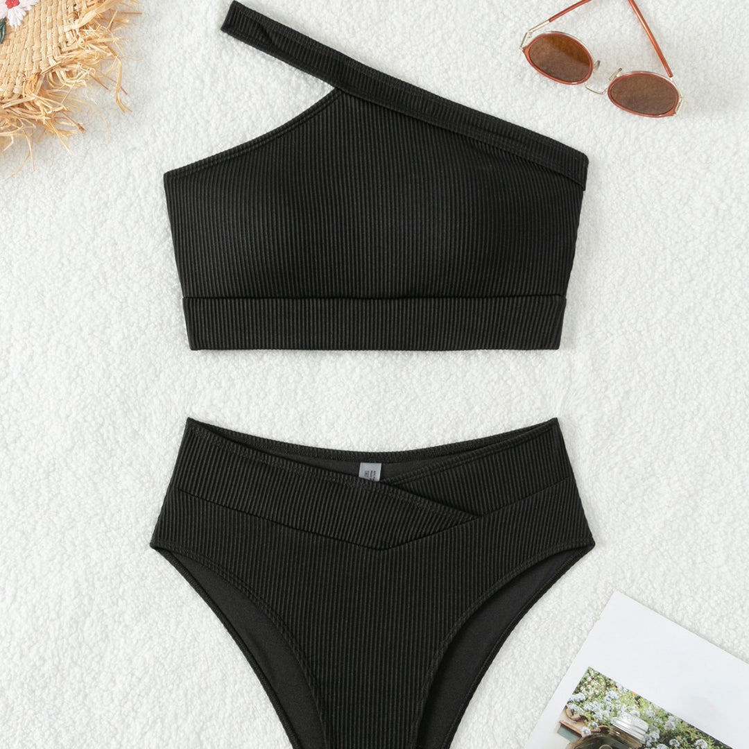 Damen Einseitig geschnittener Bikini-Top und hochtaillierte Bikinihose Drune