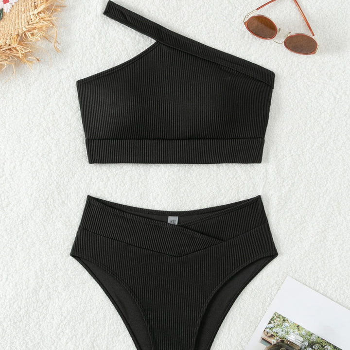Damen Einseitig geschnittener Bikini-Top und hochtaillierte Bikinihose Drune