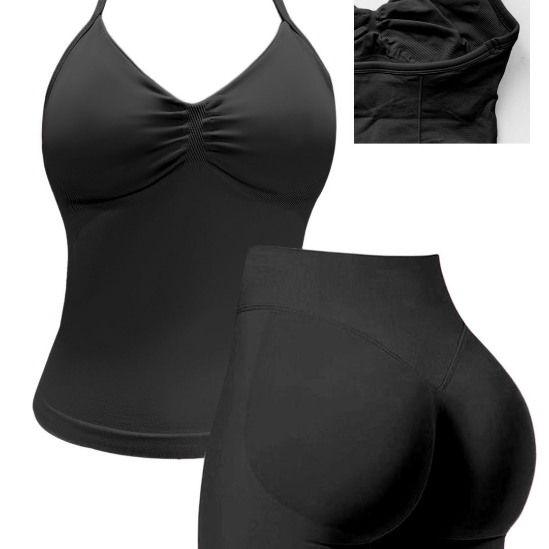 Damen Sportoberteil mit push-up Effekt und figurformenden Shorts Drune