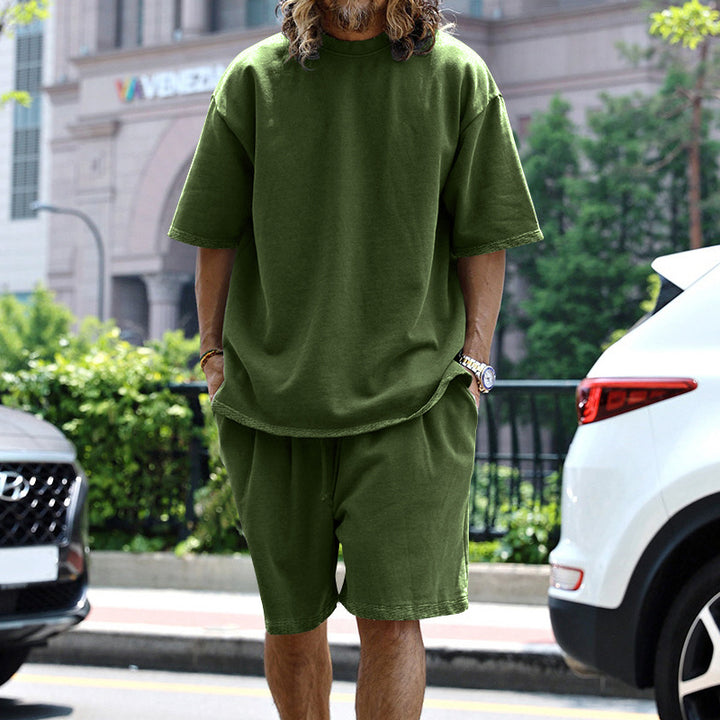 Drune | Lockeres T-Shirt Shorts einfarbiges Set