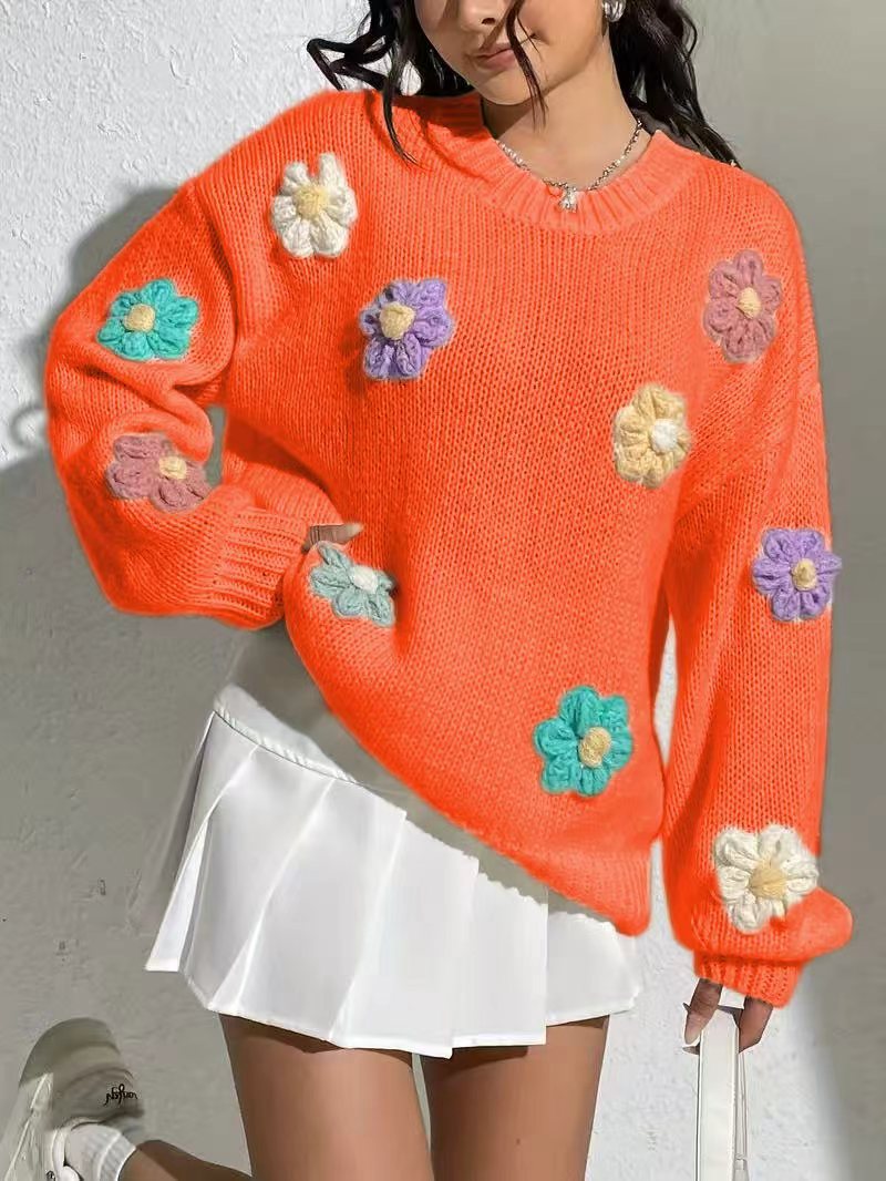 Damen blumengestickter Oversized-Pullover Drune