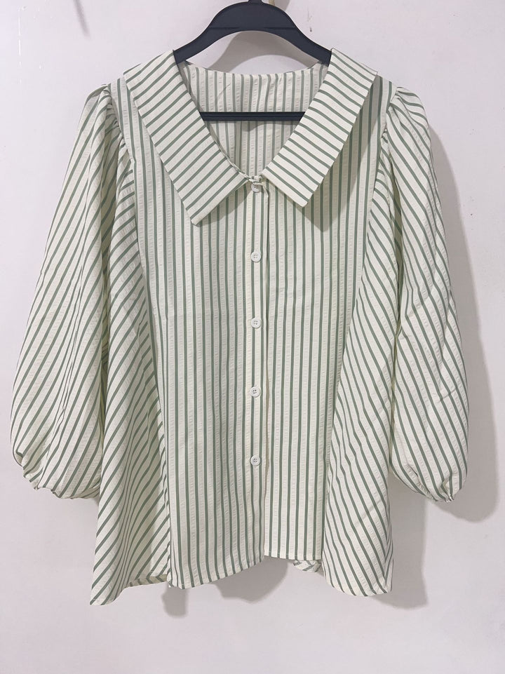 Damen Bluse mit Puffärmeln und Kontraststreifen Drune