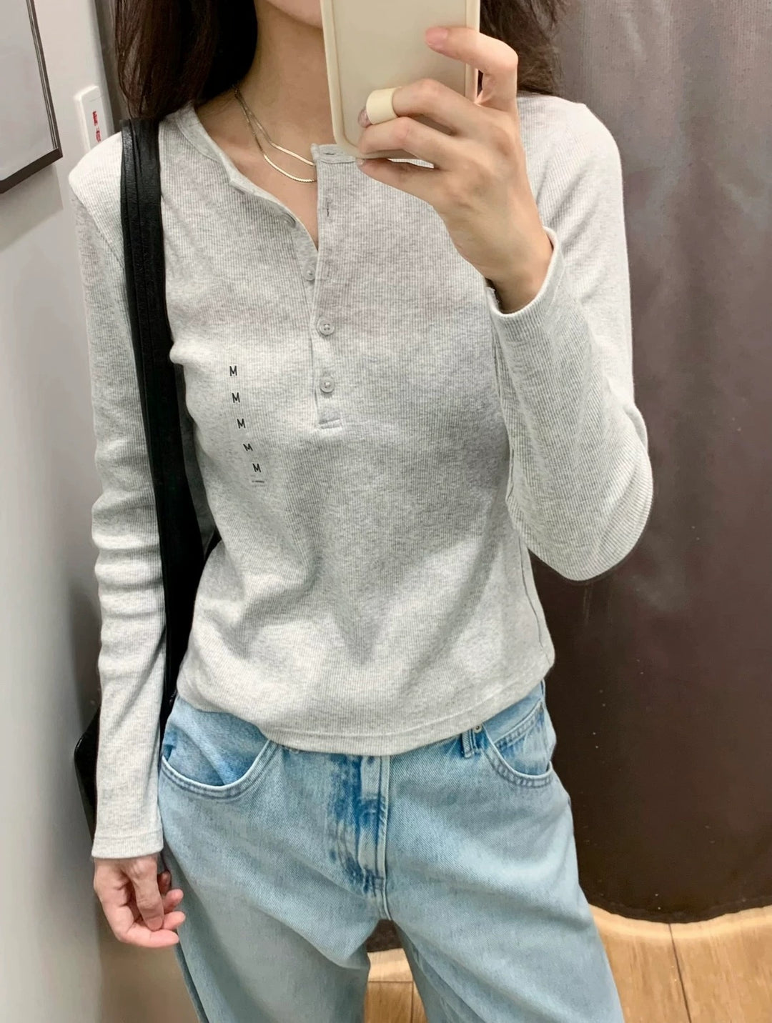 Damen Langarm-Henley-Shirt aus feiner Baumwollmischung Drune