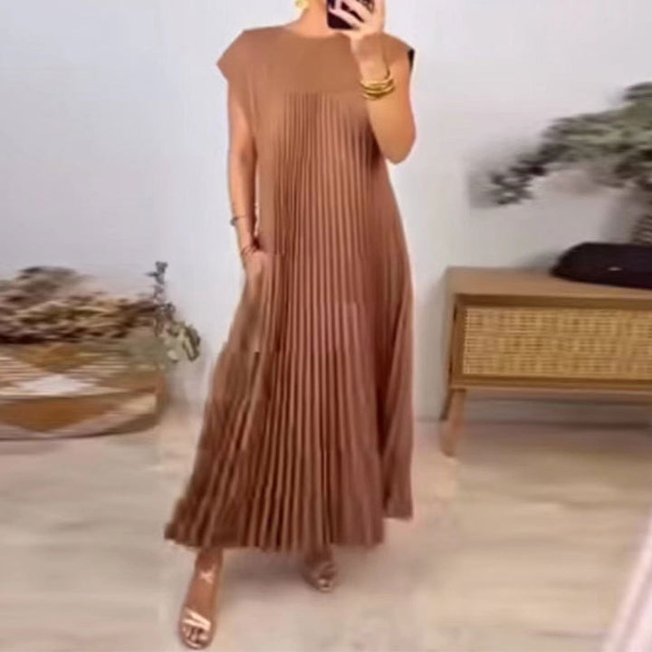 Damen Plissiertes Maxikleid mit elegantem Schnitt und dekorativen Details Drune