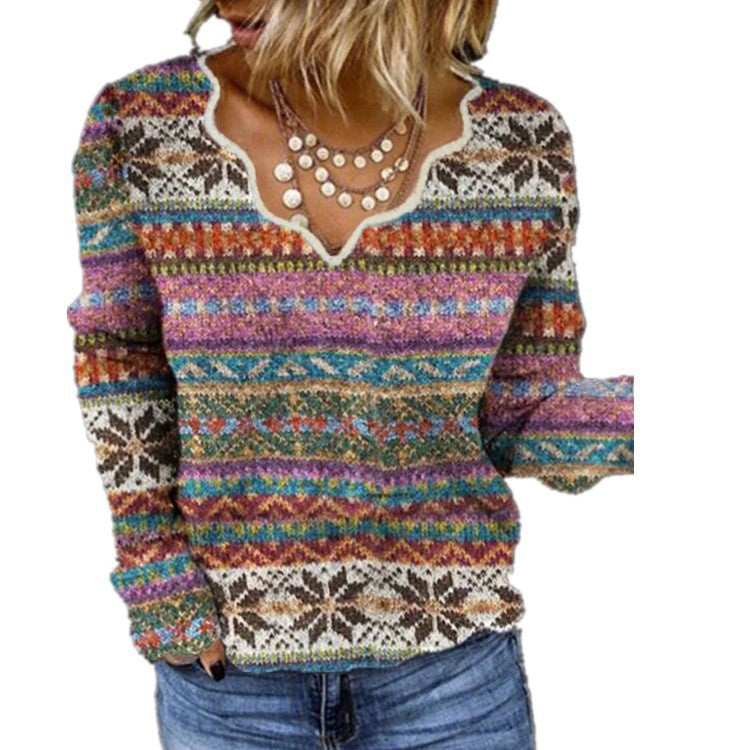 Damen Viskosepullover mit kreativem geometrischen Design Drune