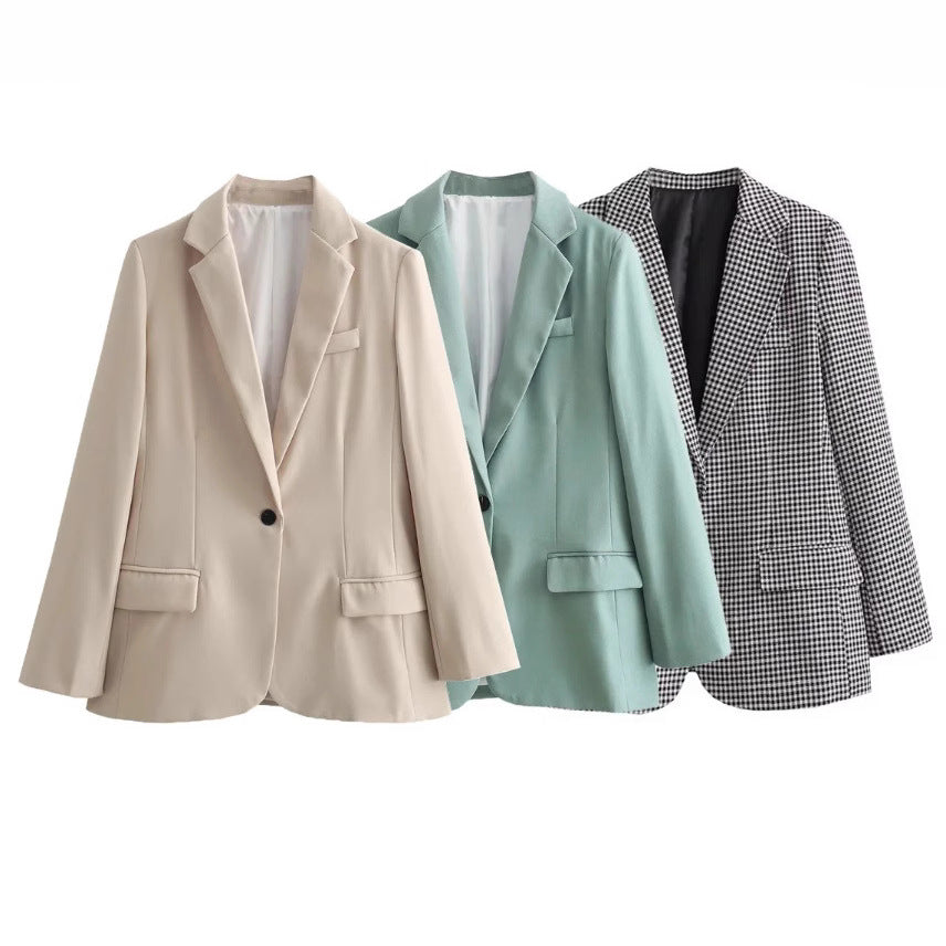 Damen klassische Karomuster Blazerjacke Drune