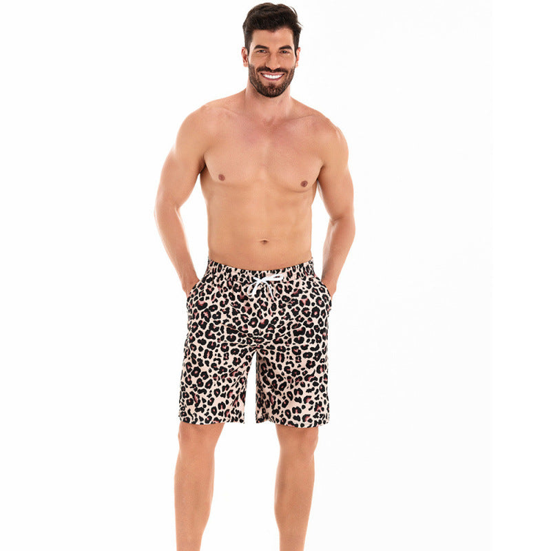Herren Badeshorts im modernen Leopardenmuster mit verstellbarem Bund Drune