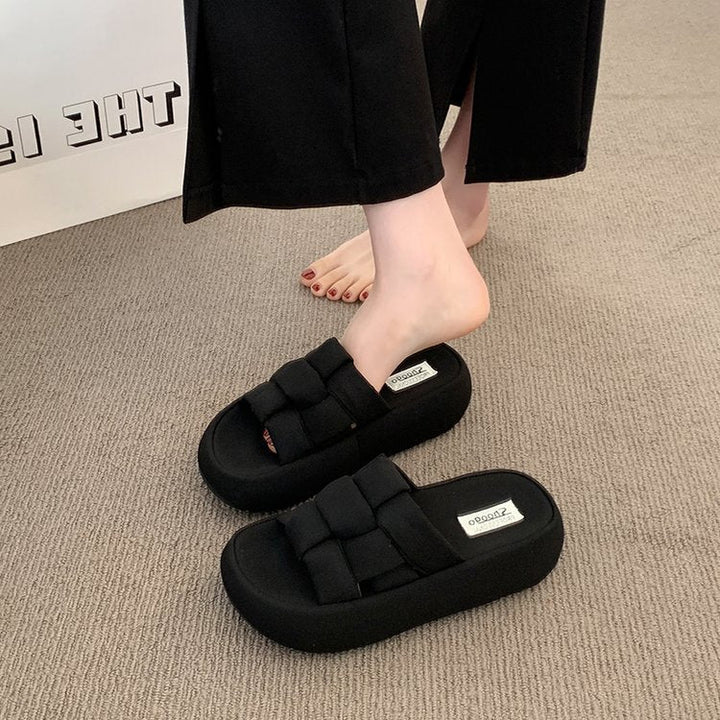 Damen bequeme Platform-Pantoletten mit gekreuzten Riemen Drune