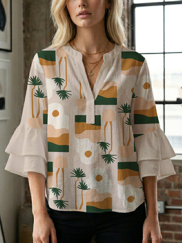Damen Bluse mit Rüschendetails und auffälligem Animal-Print Drune