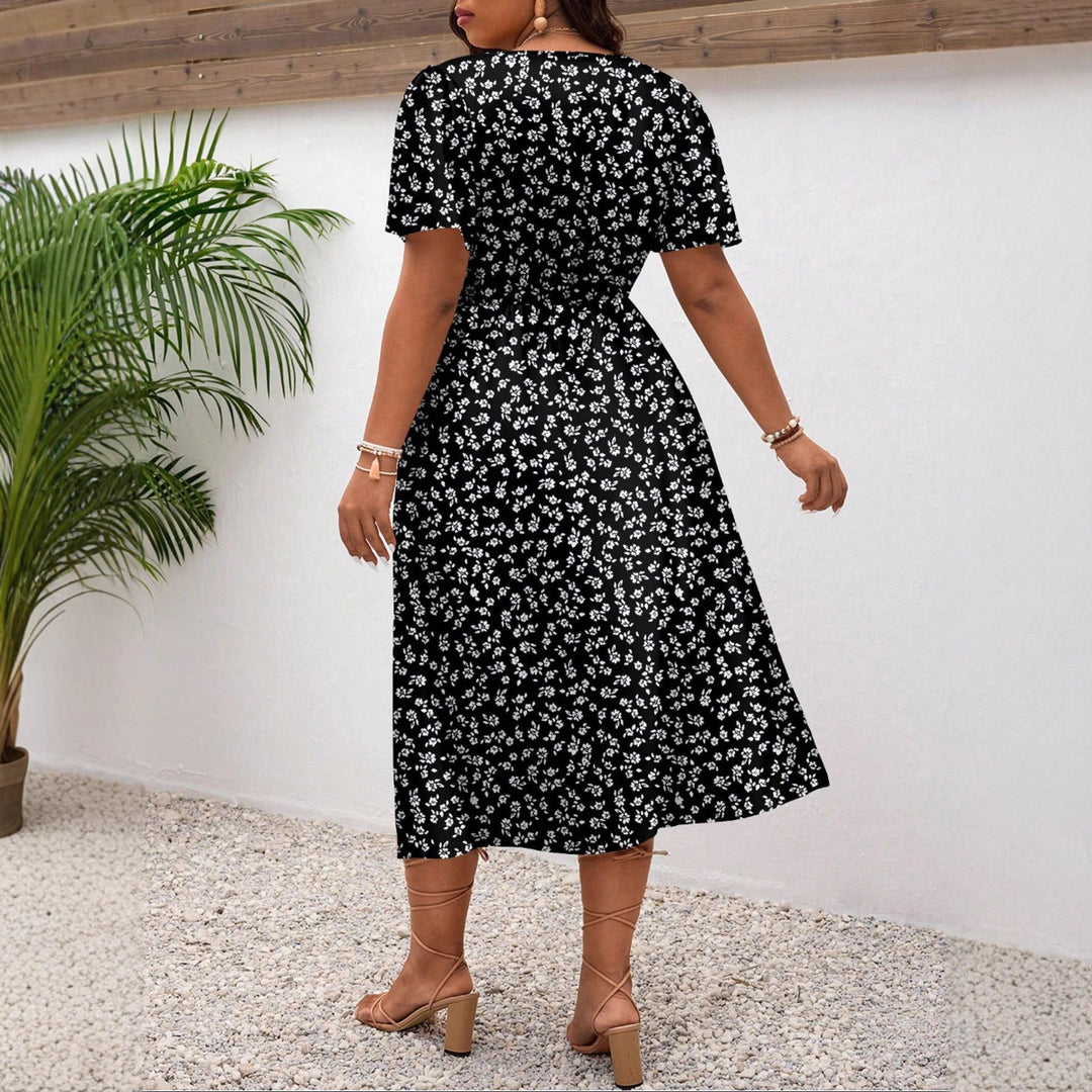 Damen Midi-Kleid mit Blumenmuster und vorteilhaftem Schlitz Drune