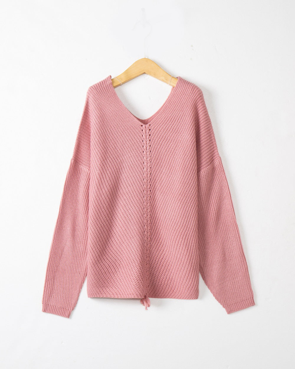 Damen Grobstrick Pullover mit attraktivem V-Ausschnitt und praktischen Kordeldetails Drune