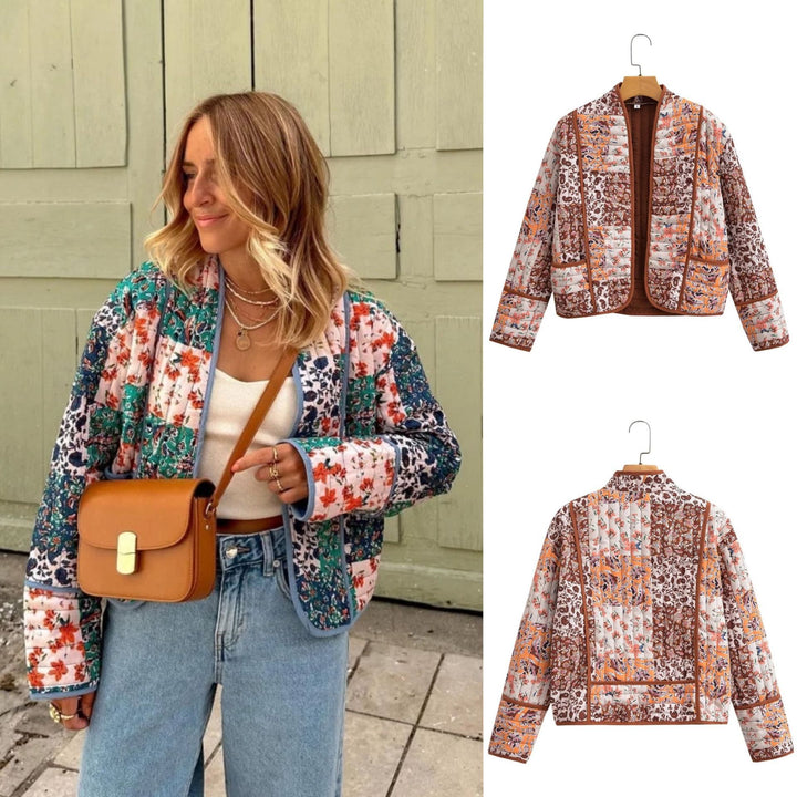 Damen nan gesteppte Patchwork Kimono-Jacke mit aufgesetzten Taschen Drune