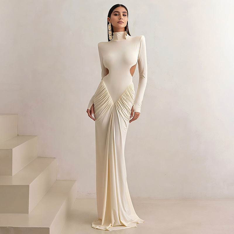 Damen Elegantes Maxikleid mit tiefem Rückenausschnitt und raffinierten Drapierungen Drune