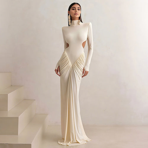 Damen Elegantes Maxikleid mit tiefem Rückenausschnitt und raffinierten Drapierungen Drune