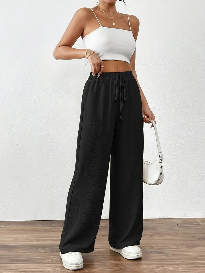 Damen Weite Chiffon-Hose mit elastischem Bund und Tunnelzug Drune
