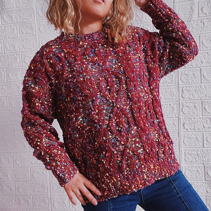 Damen Grob gestrickter Pullover mit buntem Strickmuster Drune
