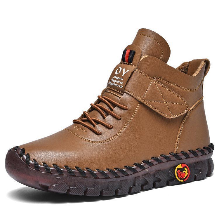 Herren nan knöchelhohe Freizeit-Lederimitat-Boots mit Klettverschluss gepolsterter Komfortinnensohle und profilierter Gummilaufsohle Drune