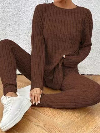 Damen Langärmliges Strickset mit Rippstruktur Drune