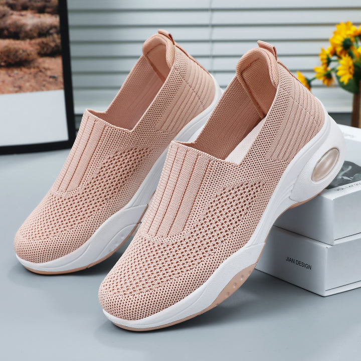 Damen nan nahtloser Strick-Slipper mit erhöhtem Plateau-Luftdämpfer und ergonomischer Fersenstütze Drune
