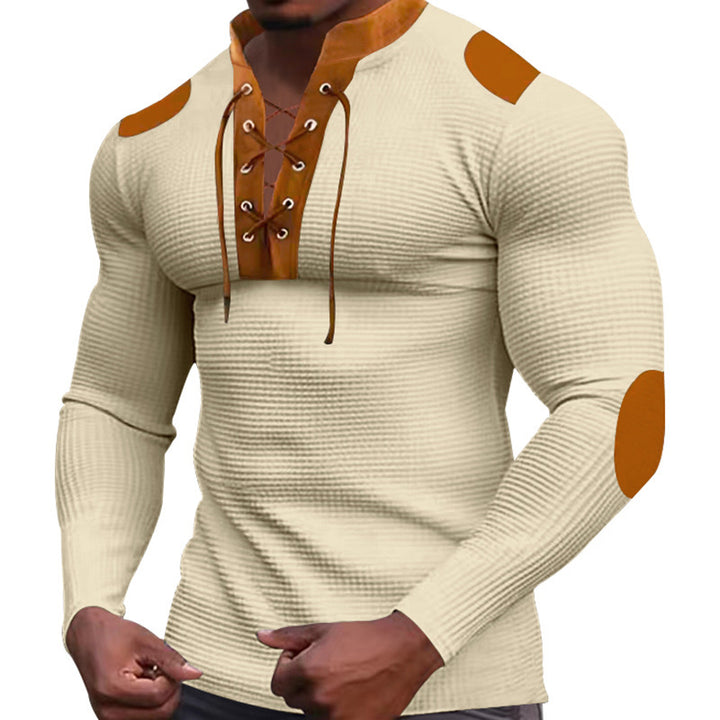 Herren Langarm-Henley-Shirt mit strukturiertem Gewebe und modischem Schnürdesign Drune