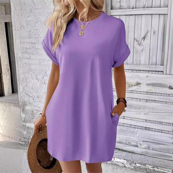 Damen lässiges Kurzarm-Dress mit Seitentaschen Drune