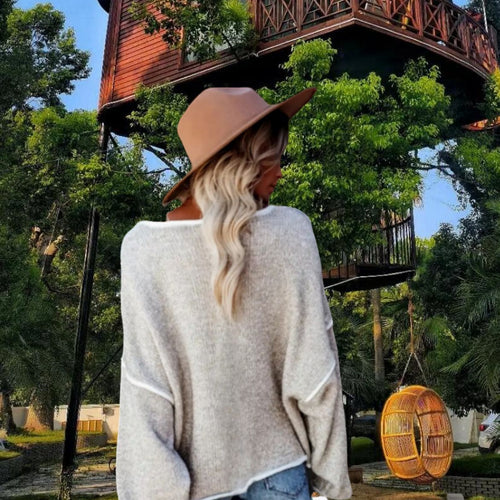 Damen Oversized Strickpullover mit elegantem Off-Shoulder Design und modischen Rüschen Drune