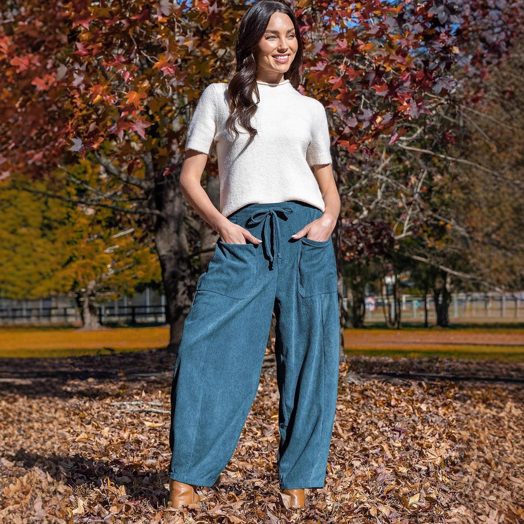 Damen Weite Velours-Hose mit verstellbarem Bund Drune