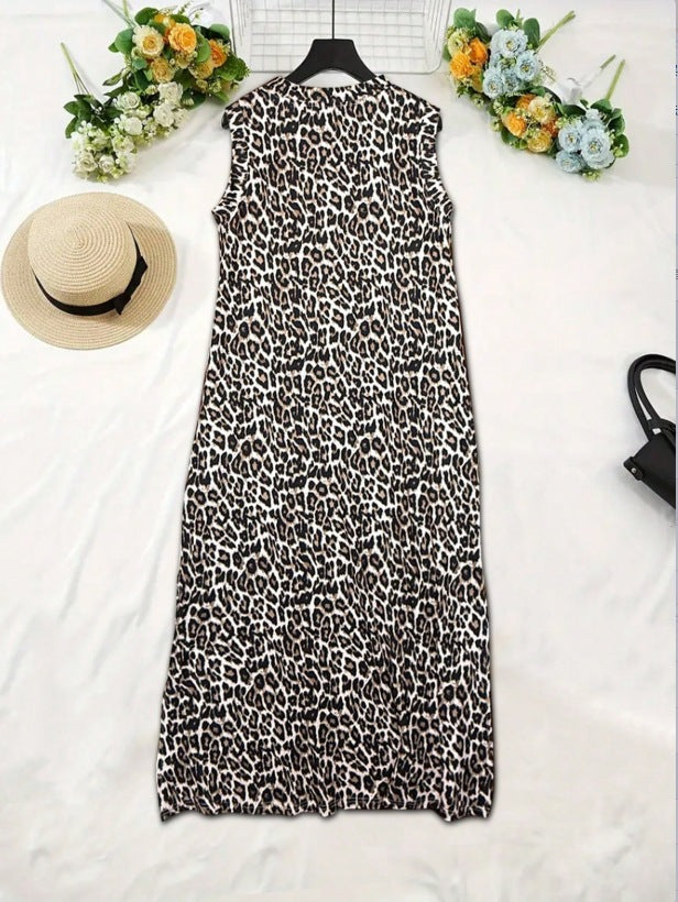 Damen Maxikleid mit modernem Leo-Print und praktischen Taschen Drune