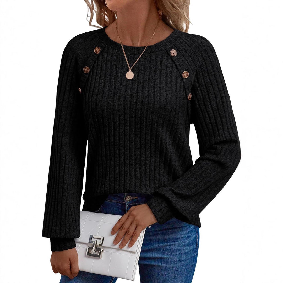 Damen Strickpullover mit dekorativen Knöpfen und feiner Rippstruktur Drune