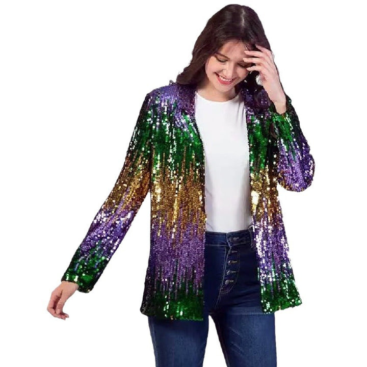 Damen Glitzernde Paillettenjacke mit offenem Schnitt und langem Arm Drune