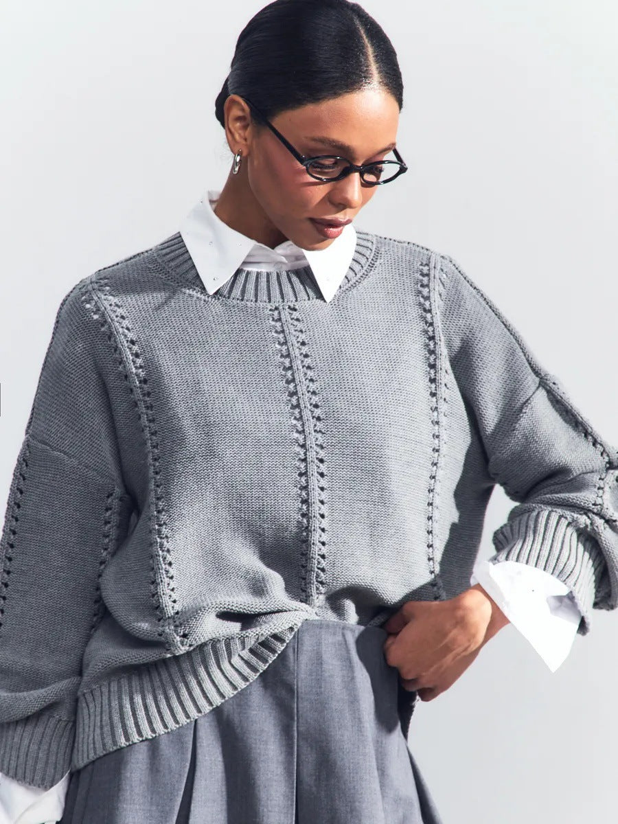 Damen lässiger Strickpullover mit luftigen Designelementen und überschnittenen Schultern Drune