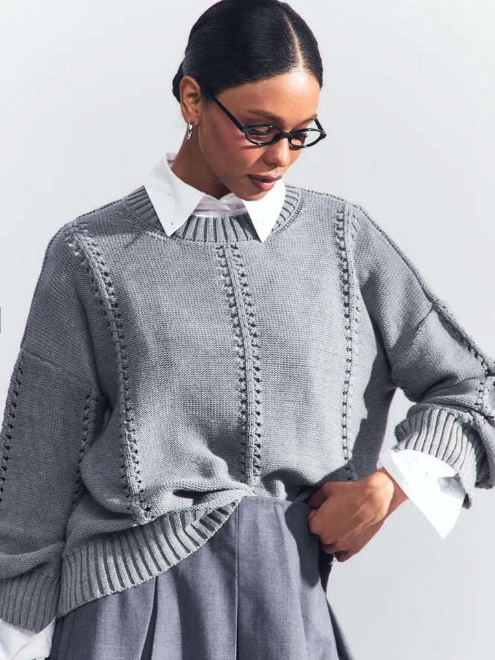 Damen Übergroßer Strickpullover mit luftiger Struktur und besonderen Details Drune