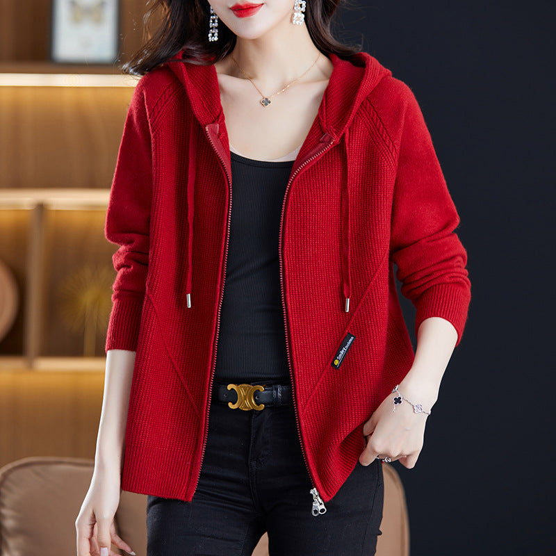 Damen Strickjacke mit Kapuze und praktischen Taschen Drune