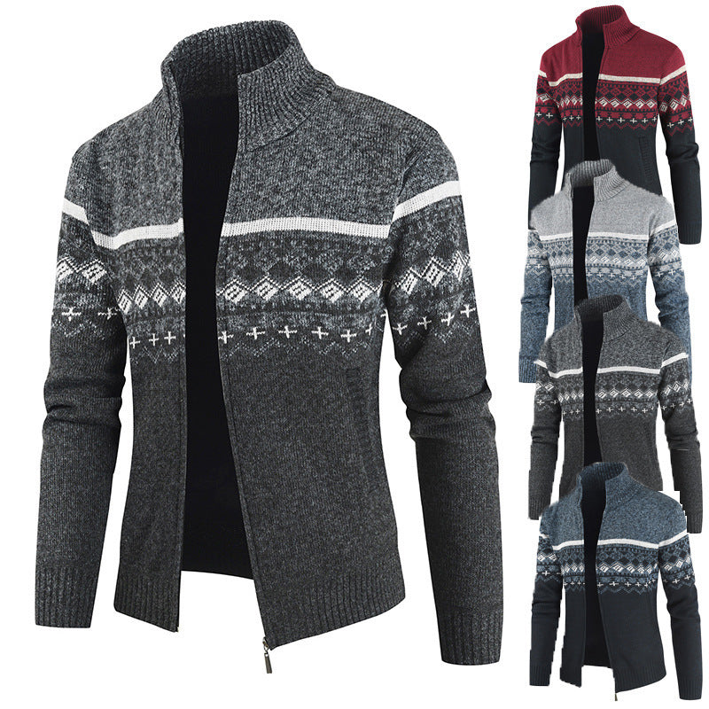 Herren Strickjacke mit Wintermuster und hohem Stehkragen Drune