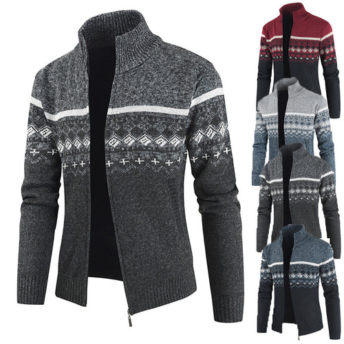 Herren Strickjacke mit Wintermuster und hohem Stehkragen Drune