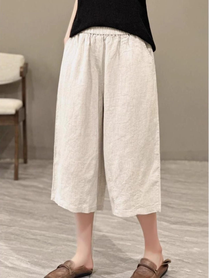 Damen Relaxed Fit Leinen Culotte Shorts Drune