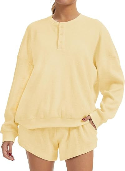 Damen Lässiger Oversized Pullover und Shorts Set Drune