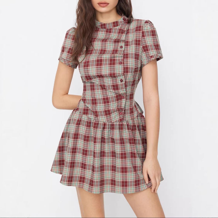 Damen Minikleid mit Knopfdetails und gerafftem Schnitt Drune