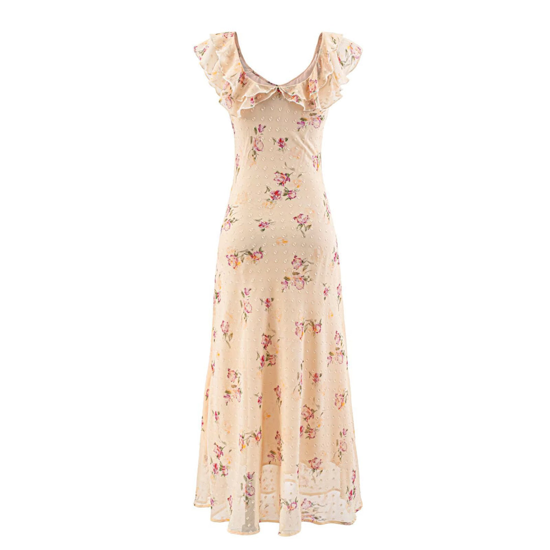 Damen Maxikleid mit floralem Design und eleganten Rüschendetails Drune