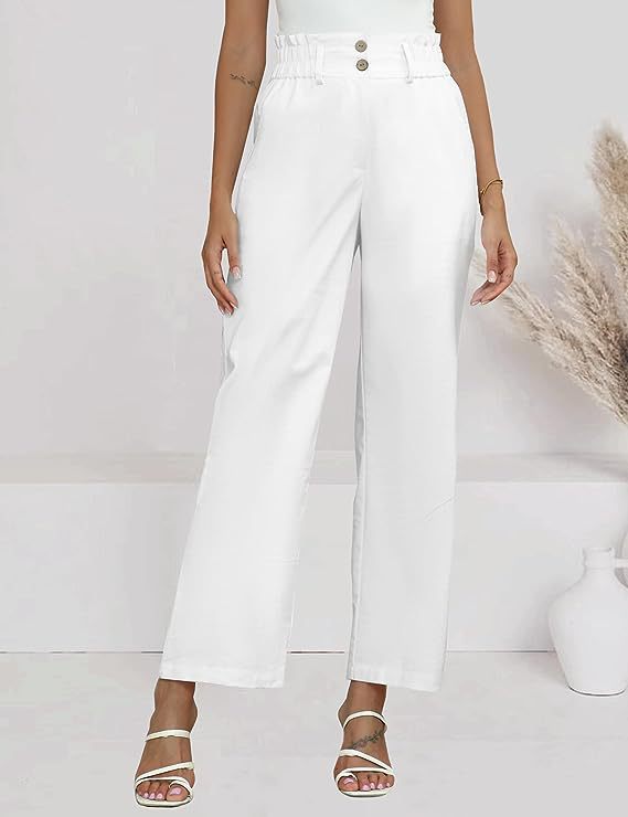 Damen weite Palazzo-Hosen mit elastischem Bund und praktischen Knopfdetails Drune