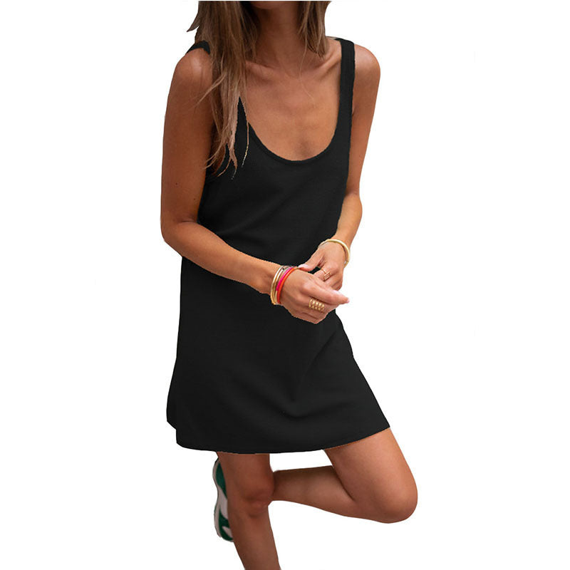 Damen lässiges Kleid im raffinierten Rippschnitt mit tiefem Ausschnitt und schlichtem Design Drune