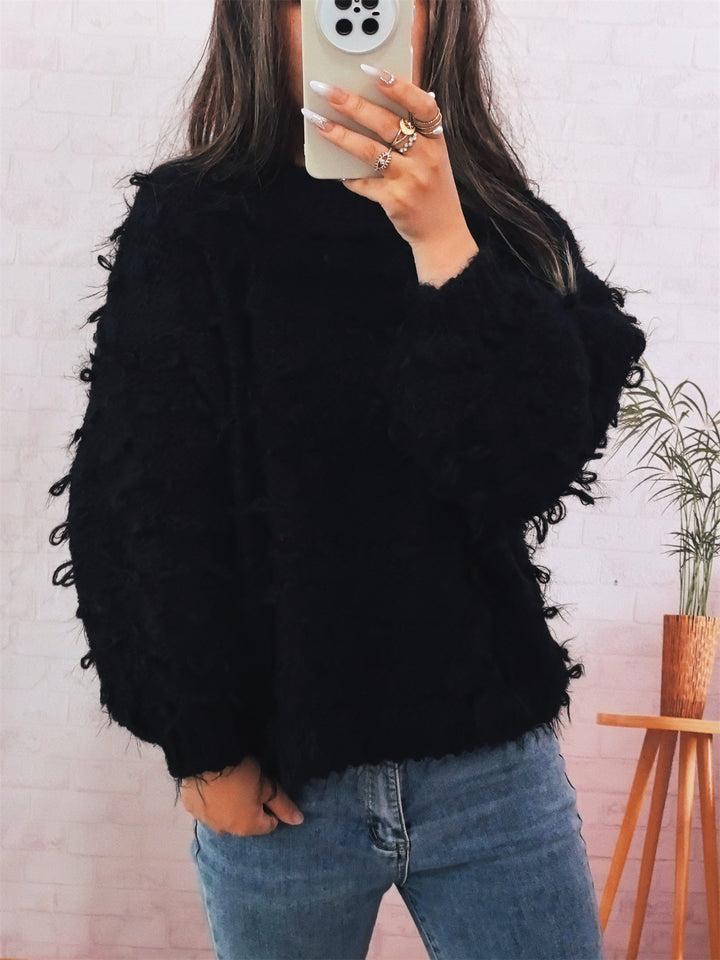 Damen lässiger Oversized-Pullover aus strukturiertem Material mit einzigartigem Design Drune