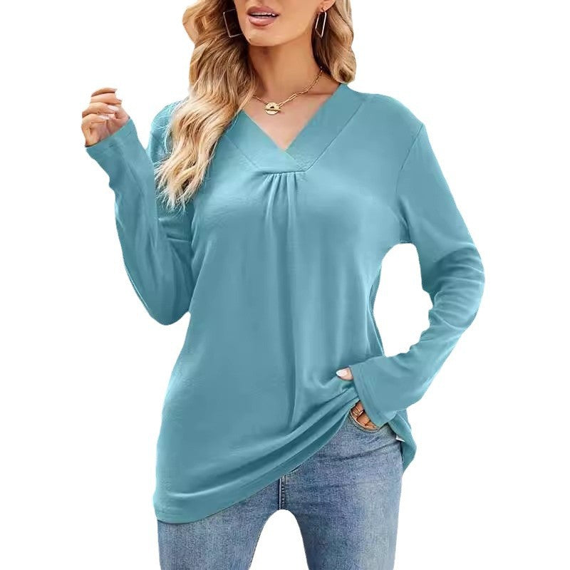 Damen V-Ausschnitt Langarmshirt mit asymmetrischem Schnitt Drune
