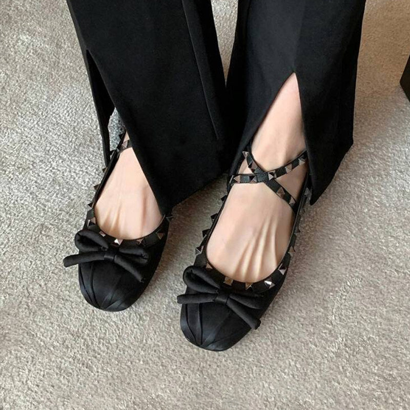 Damen Ballerinas mit stilvollem Nieten-Detail und edlem Schleifenakzent Drune